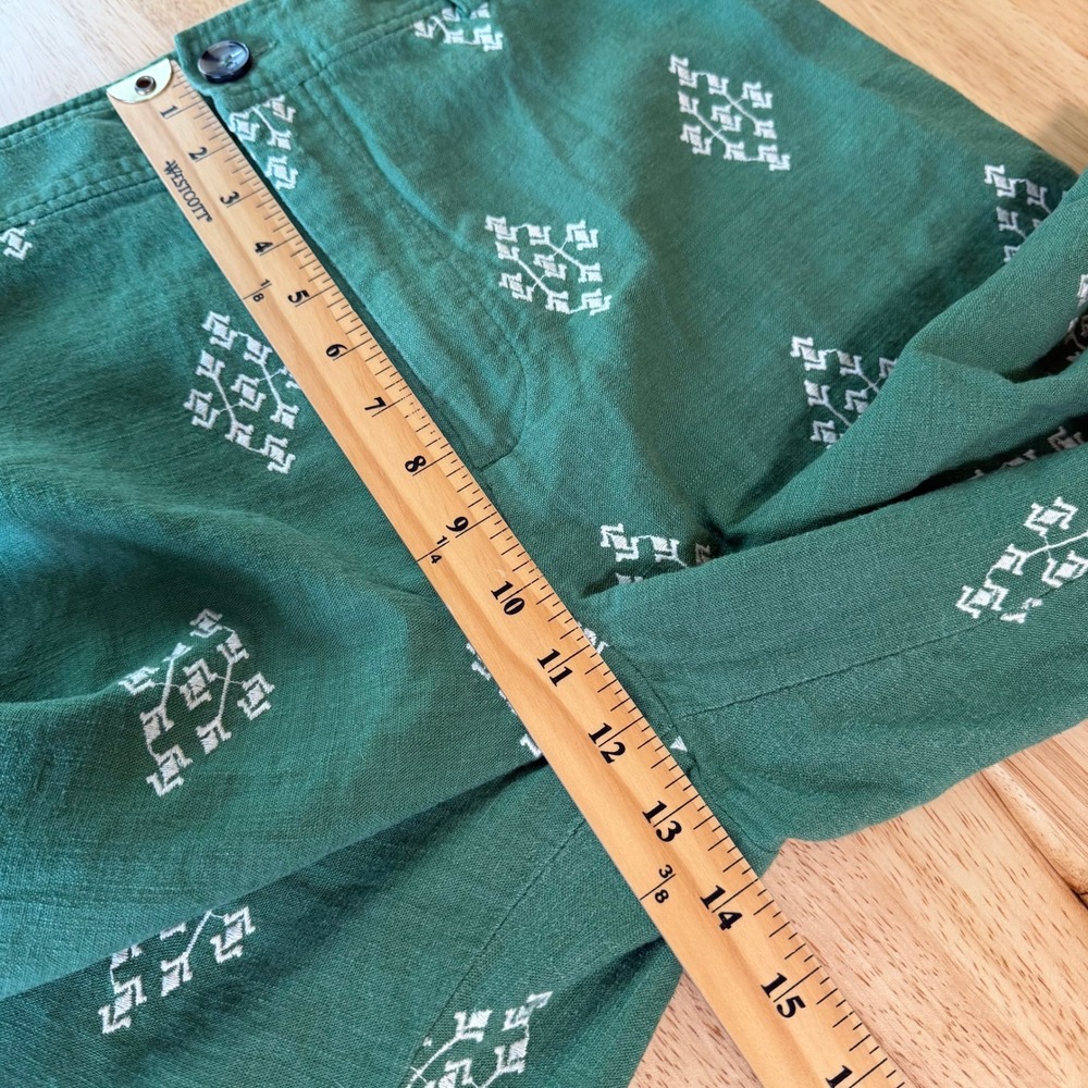 Zara Green Embroidered Wide Leg Linen Blend Pants Size M Euro Summer Trouser - Picture 9 of 11